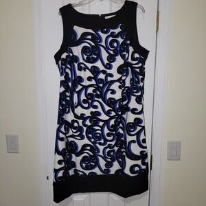 CJ Banks 18W Sleeveless Dress Shift White Blue Black Contrasting Trim Zip